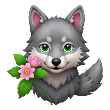 wolf holds flower sticker