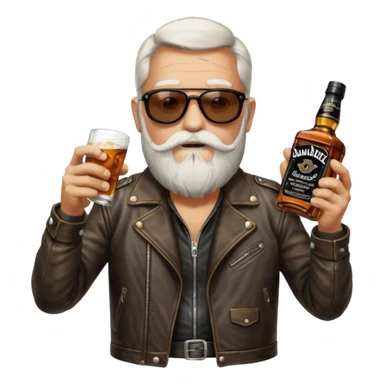 Un motero de barba blanca, gafas oscuras chupa de cuero y bebiendo de una botella de Jack Daniel's. sticker