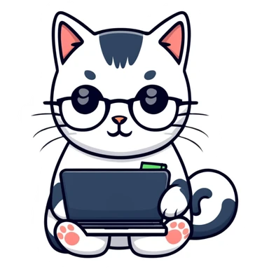 cat with glasses and a computer in its paws sticker