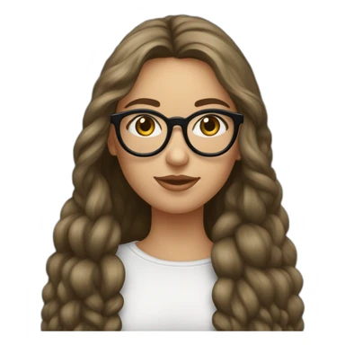 une fille avec de long cheveux noir lisse, la peau blanche ,et avec des lunette (en forme de carrer un peu déformé) assez grosse comparer a ça tête , portant un pull noir sticker