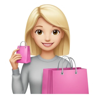 Blond influencer taking selfie with a pink shopping bag sticker