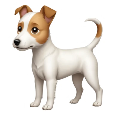 a full body slightly chubby white parson russell terrier looking dog the size of a kelpie with light brown long ears and a light brown patch on one eye and a large snout sticker
