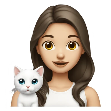 Brunette girl with white kitten sticker