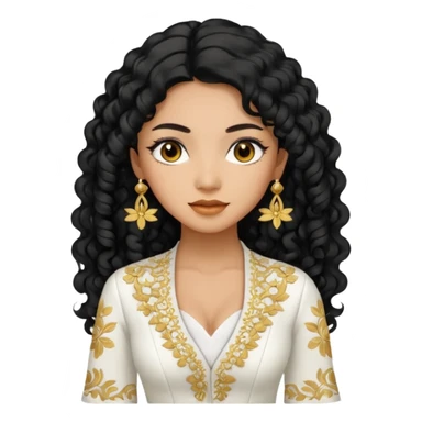 tan skin women, with black long Curly hair, wear white kebaya  sticker