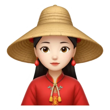 ancient chinese girl with conical hat, red sticker