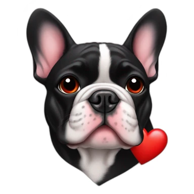 black french bulldog head in red heart sticker