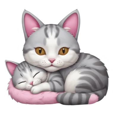 grey and white small cat with its eyes closed lying down with his paw curled under his head holding it up sticker