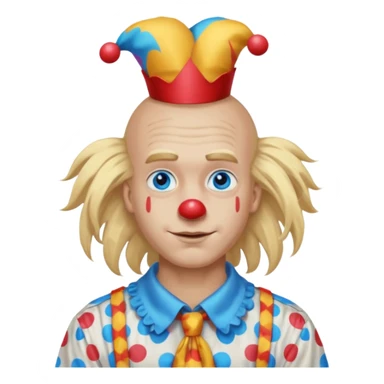 clown boy with messy very long long blonde hair blue eyes, designer shirt and hair pins sticker