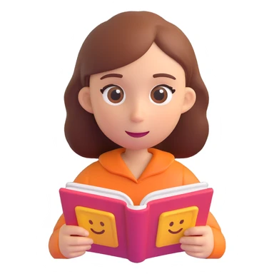 girl reading a book, 3D emoji style, friendly and smooth sticker