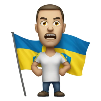 realistic angry Ukrainian with ukranian flag sticker
