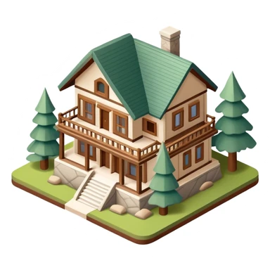 National Parks lodge, isometric dollhouse-style, realistic sticker