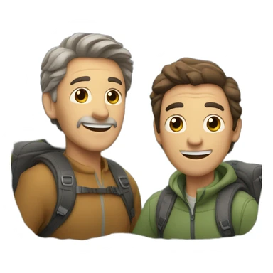 Older men and a younger men with brown hair hiking up a mountain sticker