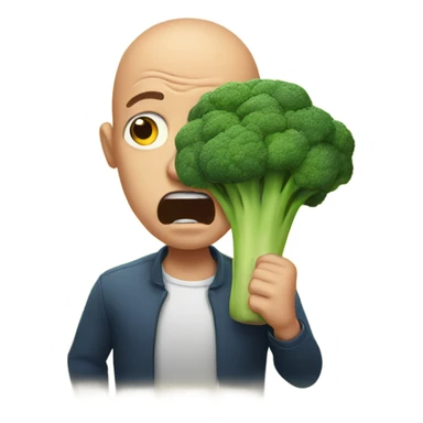 Bald man frightened while holding broccoli  sticker