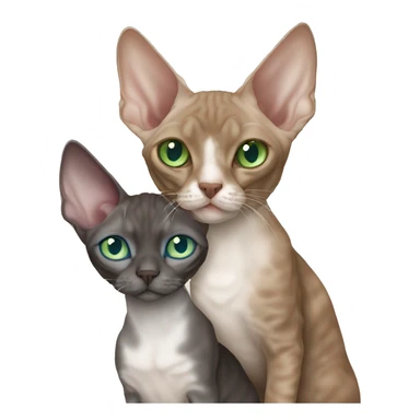Brown Devon Rex with green eyes cuddling grey Devon Rex with blue eyes sticker