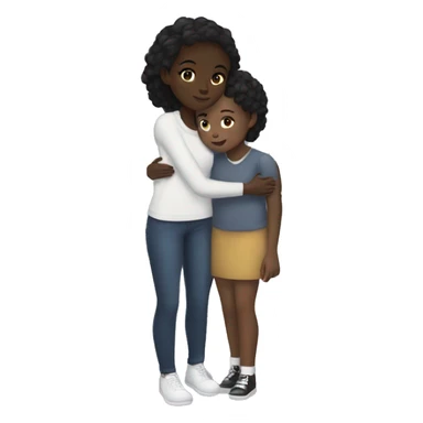 Black girl with dark brown hair hugging a white girl with black hair  sticker