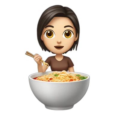brunette eating ramen bowl sticker