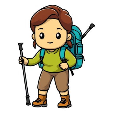 female hiker with backpack and hiking poles sticker