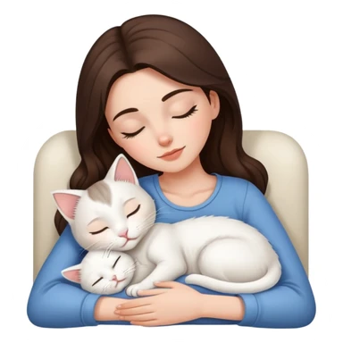 White kitty sleeping on brunette white girl's lap sticker