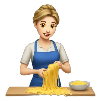 ukrainian woman making pasta with cheese sticker