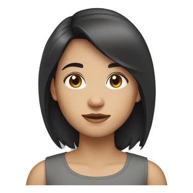 brunette person with gray sweatshift and black hair sticker