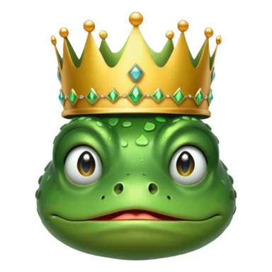 A frog wearing a crown with cry face sticker