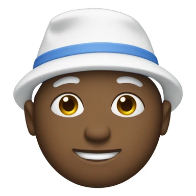 blue person wearing small white hat sticker