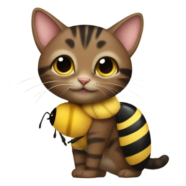 Brown and black tabby Cat carrying a bumble bee  sticker