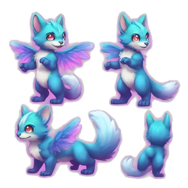 Anthro Scalie Fluffy Cool Cute Magical Elemental Shiny Colorful Neon Vibrant Colors Sparkle Kemono-style Chibi Fantasy-Animal-Fakémon-Pokémon-Hybrid Fur Sona Aesthetic Full Body sticker
