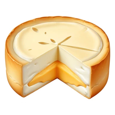 cinematic-realistic-brie-cheese-emoji,-featuring-a-creamy gooey center,-soft-ripened-cheese-with-a-delicate-rind-rendered-with-lifelike-detail-and-inviting,-natural-lighting. sticker