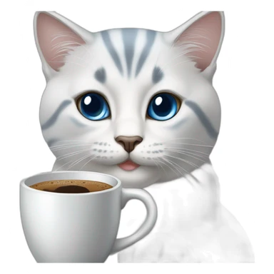White grey-point blue eyes cat with coffee sticker