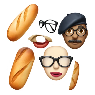 An emoji with big lips, glasses, a baguette and a french beret sticker