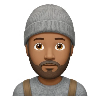 Middle-aged black male, goatee beard, wearing a gray knit beanie sticker