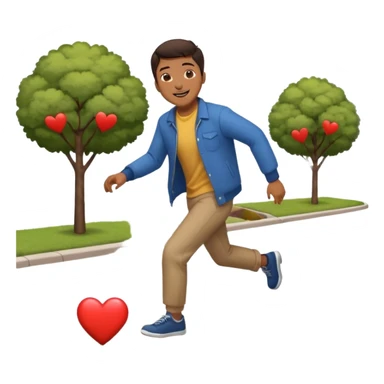 asian man tripping on sidewalk with heart eyes sticker