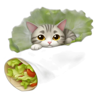A cat in a burrito with lettuce sticker