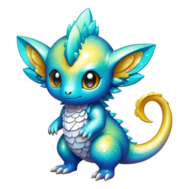 Randomly-colored sparkly exotic chibi Fakémon-creature sticker