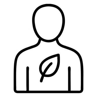 human silhouette or body with a leaf symbol on the face or chest, clear outlines, strong shadows and highlights, fun and not too complex, psychosomatics and psychology theme sticker