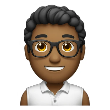 un chico con pelo negro con lentes negros y sonriendo que lleve un polo blanco y una chauqeta de color negro  sticker