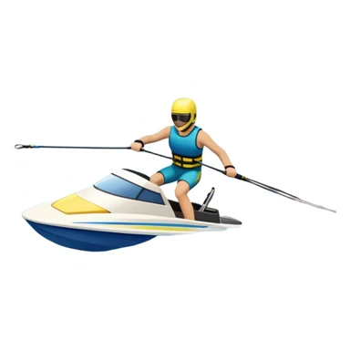 An icon showing water skis on the surface of the water, with ski ropes trailing behind. In the background, a boat fades into the distance, leaving a wake. The focus is on the skis gliding across the water. Transparent background highlights the thrill and speed of water skiing. sticker