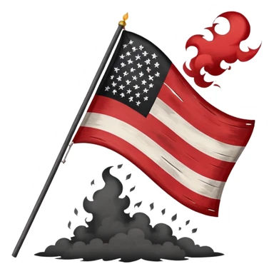 Tattered flag standing tall with black smoke surrounding sticker