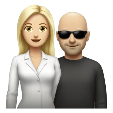 White woman with blonde hair wearing sunglasses, standing next to a bald white man  sticker
