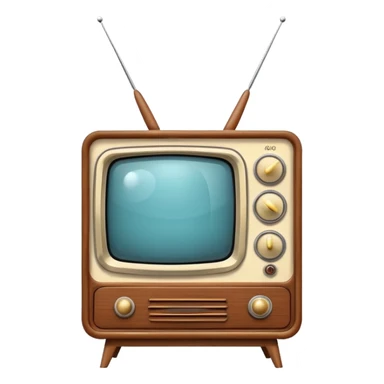 Vintage television from the 1960s with wooden cabinet, antenna, and round dials sticker