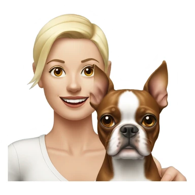 Red Boston Terrier with blonde woman sticker