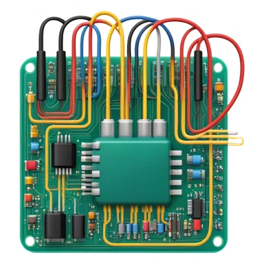 An icon featuring a circuit board, electrical wires, symbolizing electrical engineering. The design includes resistors, capacitors, and a power transformer, representing the study of electrical systems and innovation. Transparent background highlights modern electrical technology sticker