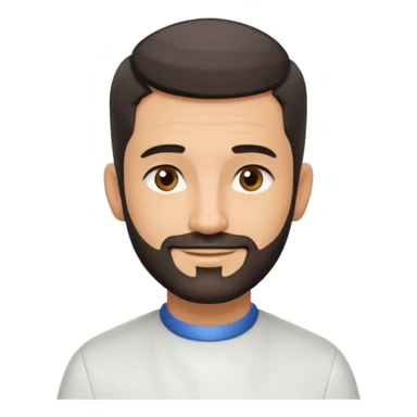 Apple-style 3D emoji of a male barber, dark graying straight hair styled forward in a crop haircut, light stubble beard, warm olive skin, brown eyes, friendly confident smile, slightly raised eyebrows, calm welcoming expression, soft studio lighting, clean background, high quality vector-like render sticker