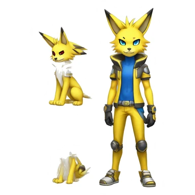 Yellow Shiny Colorful Anthro Edgy Cool Sonic-Zeraora-Renamon-Jolteon-Pokémon-Fakémon with shiny blue markings Full Body Detailed High Quality  sticker