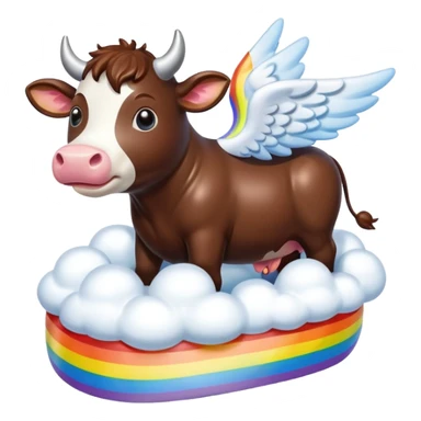 Rainbow made out of chocolate with clouds and a flying cow with wings sticker