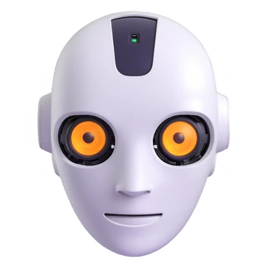 AI robot headshot, metallic and sleek, 3D style sticker