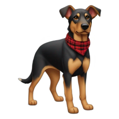 75% Coonhound 25% German Shepherd mix dog wearing small pointed red buffalo plaid bandana pointing down side view full body facing left sticker
