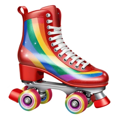 red vintage glitter roller skate with a white leather boot, rainbow stripes glitter sticker