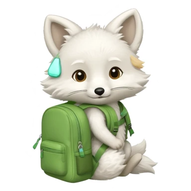baby white fox wear green backpack sticker